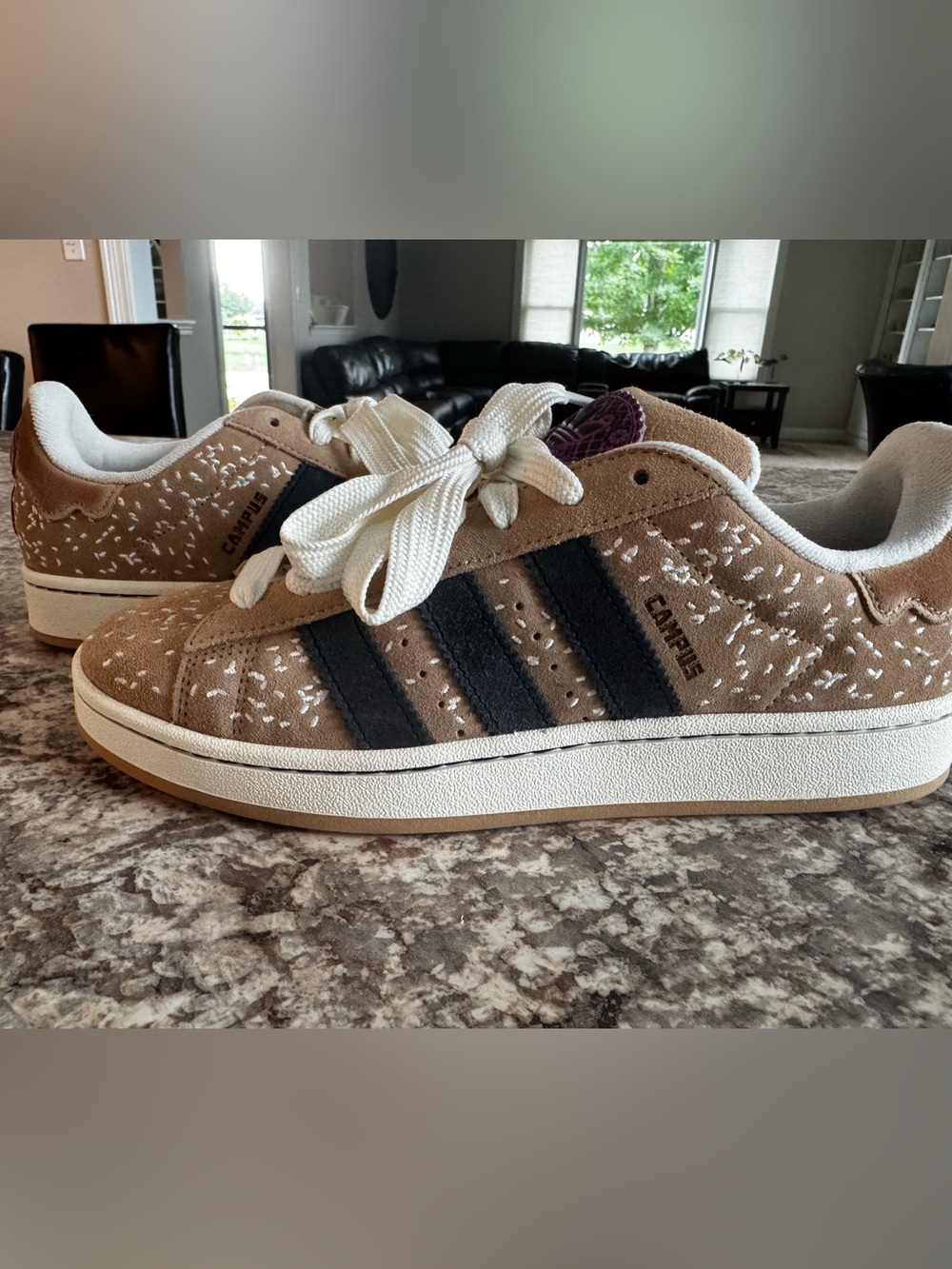 Mens Suede Sneaker in Tan with Black Stripes